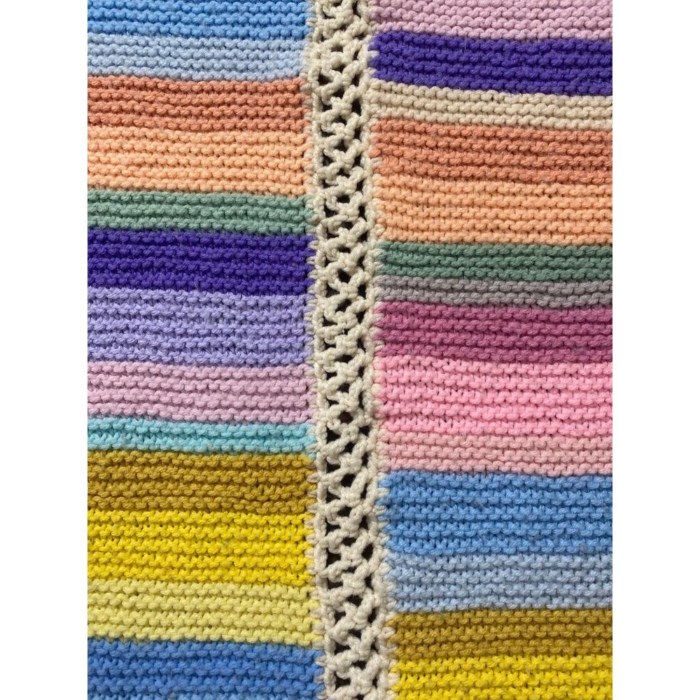 Handmade Crochet Afghan 64”x56” tight weave rainbow colors blanket throw 5x4.5 - Picture 13 of 14